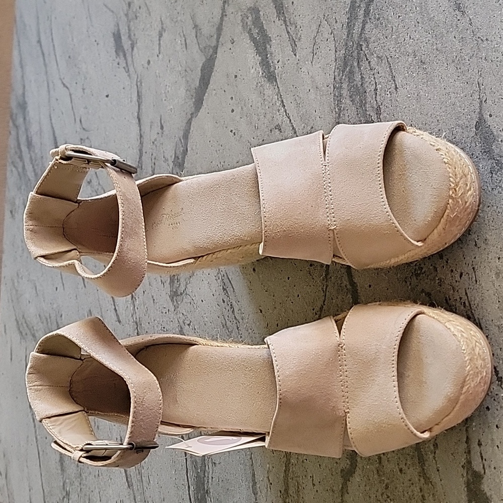Universal Thread Jute/Faux Suede Boho Platform Wedge Peep Toe Heels Taupe sz 10 - Picture 3 of 14